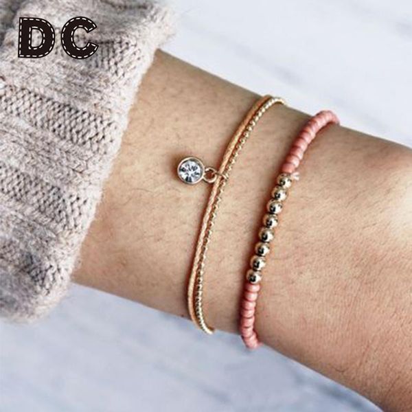 

charm bracelets dc 3pcs/set bohemian beads heart set for women fashion rhinestone bracelet diy statement jewelry wholesale, Golden;silver