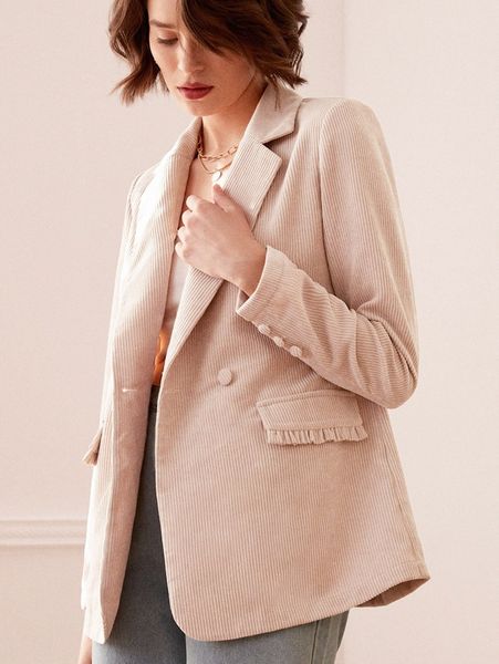 

frill detail button front corduroy blazer k68p#, White;black