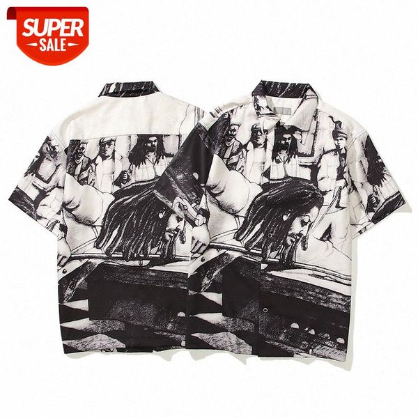 

ss kaptal casual retro avatar kazuhiro hirata reggae weiyi short-sleeved shirt day #sf3d, White;black