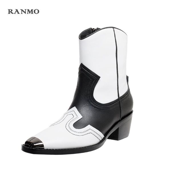 

boots 2021 autumn mixed colors western women slip on solid color square toe cowboy cowgirl motorcycle for female, Black