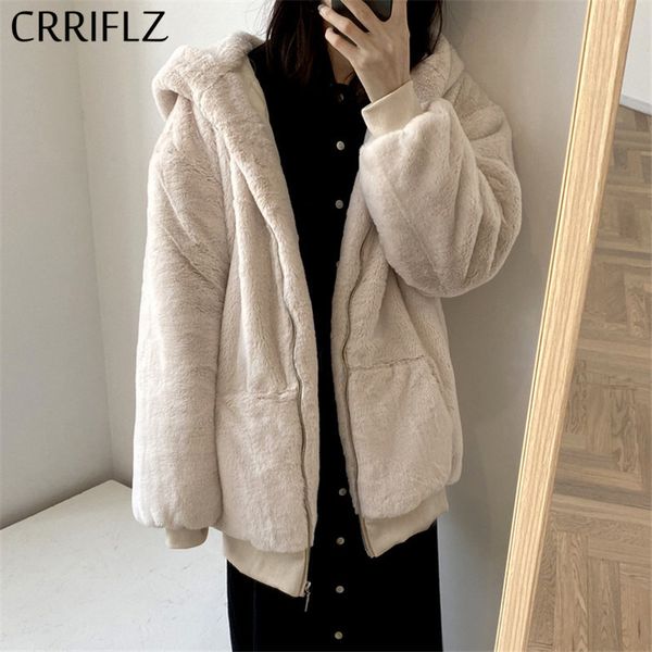 Faux Rabbit Fur Winter Jacket Mulheres Médio Longo Abaixo Casual Com Capuz Capaz Chic Casacos Quentes Engrossar Parka 210520