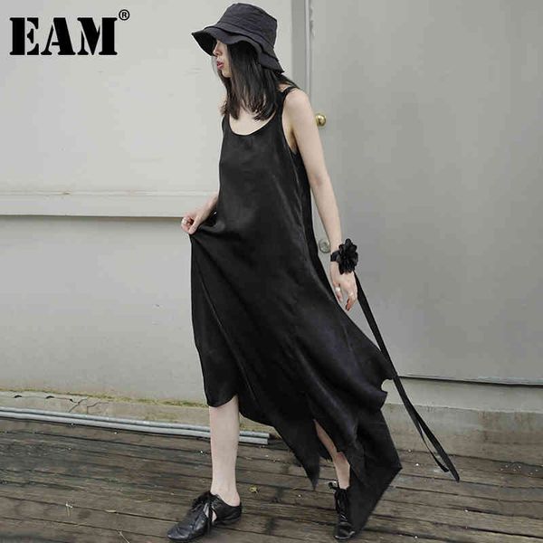 

[eam] women black irregular temperament long dress round neck sleeveless loose fit fashion spring summer 1dd7038 21512, Black;gray