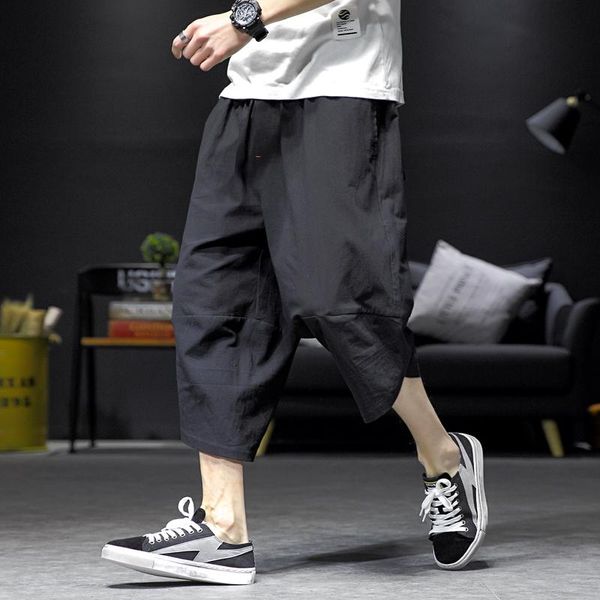 

casual mens jogging pants cotton linen 2021 harem japanese streetwear harajuku sweatpants male large size m-5xl men's, Black