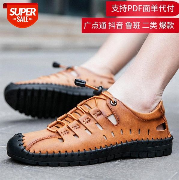 

men's beach shoes, hollow sandals, breathable leather casual shoes for men, hole sandals men #zw8q, Black