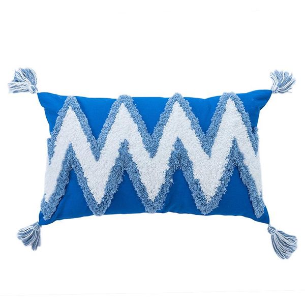 

cushion/decorative pillow handmade cushion cover zigzag navy blue pillowcase tassels fringe square rectangle 45x45cm/30x50cm home decoration