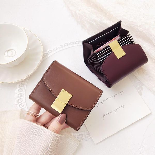 

card holders women's multi pocket ultra thin large capacity exquisite compact holder driver's license leather case, Brown;gray