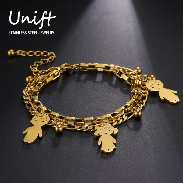 

unift boy girl pendant double chain bracelets stainless steel female accessories for friends lovers charms fashion jewelry gifts link,, Black