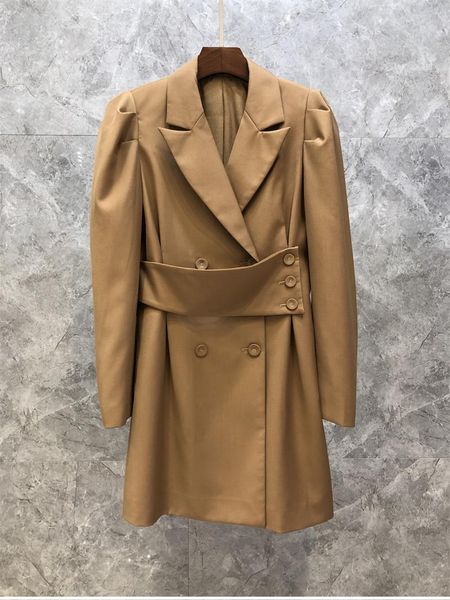 

casual dresses long blazer dress 2021 autumn winter business women notched collar wide belted sleeve khaki black outfits, Black;gray