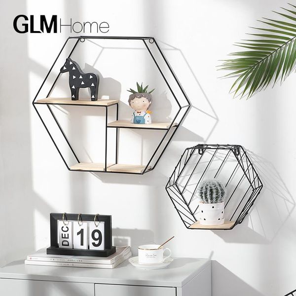 

nordic style room wall decoration hexagonal shelf shelves decorative wood decor other home