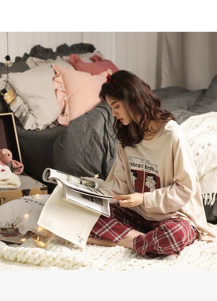 

to xxxl 4xl big size women home wear lounge clothes long sleeve pajamas sets cotton sleepwear girls homewear housewear, Black;red