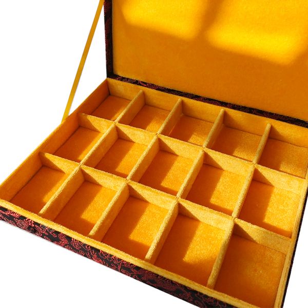 12 15 20 30 Grid Slot Holz Schmuck Box Lagerung Organizer Fall High-End Chinesische Seide Brokat Boxen Sammlung Verpackung geschenk