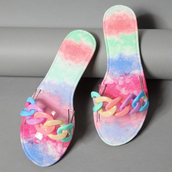 

2021 Women Slippers Flat Heel Slides Sandals Shoes For Woman Casual Female Flip Flops Fashion Chain Beach Slippers Flats Shoes, Lavender