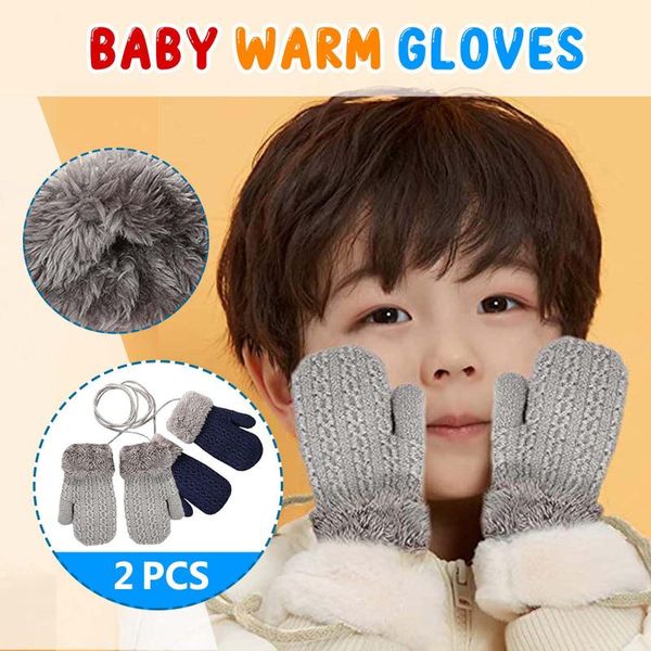 

children's mittens 2pcs double layer soft and comfortable baby gloves 1-4 years old kids warm winter guantes stranger thin 2021, White