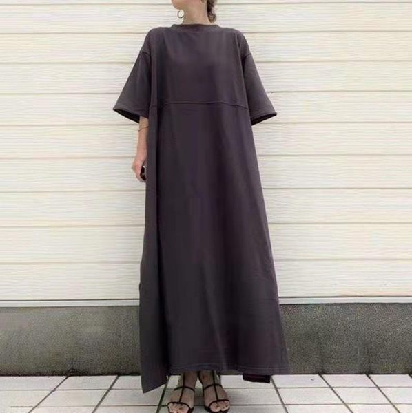 

casual dresses vanovich spring and autumn 2022 women dress solid color wild cotton ladies round neck clothing, Black;gray