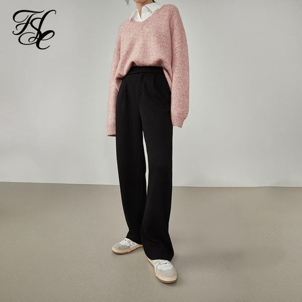 

women's pants & capris fansilanen women straight loose fall winter drape high-waisted wide-leg black thin all-match casual trousers, Black;white