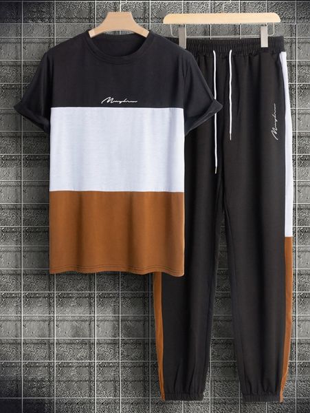 

men cut and sew tee & drawstring waist sweatpants p8zi#, Gray