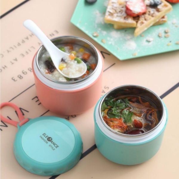 

soup cup stainless steel inner tank breakfast porridge pot portable lunch box thermal jar sealed with silicone lanyard water bottles