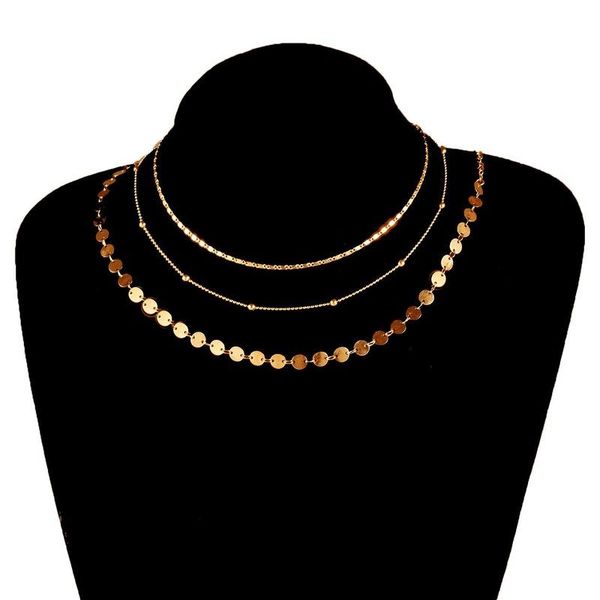 

chokers fashion women necklace gold color three layer necklaces for classic brand design clavicle chain trend female jewelry, Golden;silver