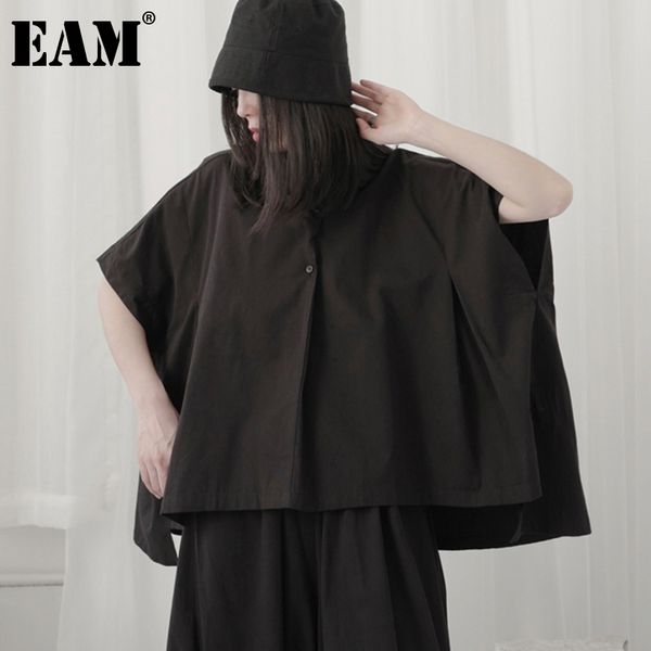 

[eam] women black asymmetric big size blouse lapel half sleeve loose fit shirt fashion spring summer 1dd8628 21512, White