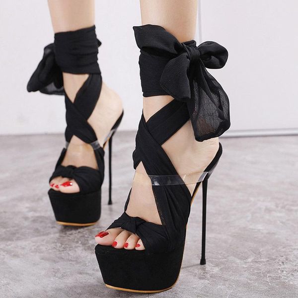 

boots 2021 waterproof table banquet roman ankle strap high thin heel sandals women summer, Black
