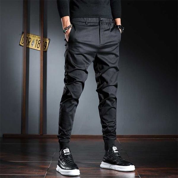 

men casual pants korean streetwear black stretch slim fit trousers 211201