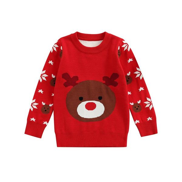 

pullover christmas toddlers casual sweater, little girls boys cartoon antler bear jacquard long sleeve round collar knitwear, Blue