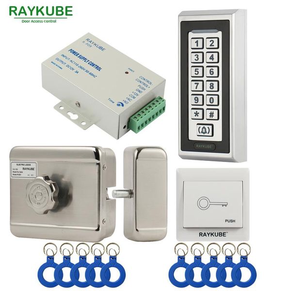 

raykube electric motor lock access control system kit + metal password keypad+exit button+id keyfobs