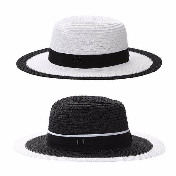 

patchwork panama summer sun hat women man beach straw hats for men uv protection cap chapeau femme 2021, Blue;gray