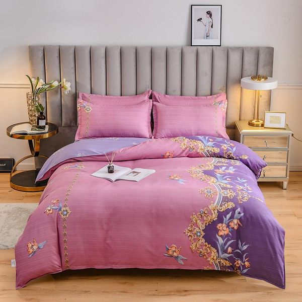 

bedding sets cotton chinese style 4pcs set  king size fashion pink flowers simple soft duvet cover bed sheet for women oceania