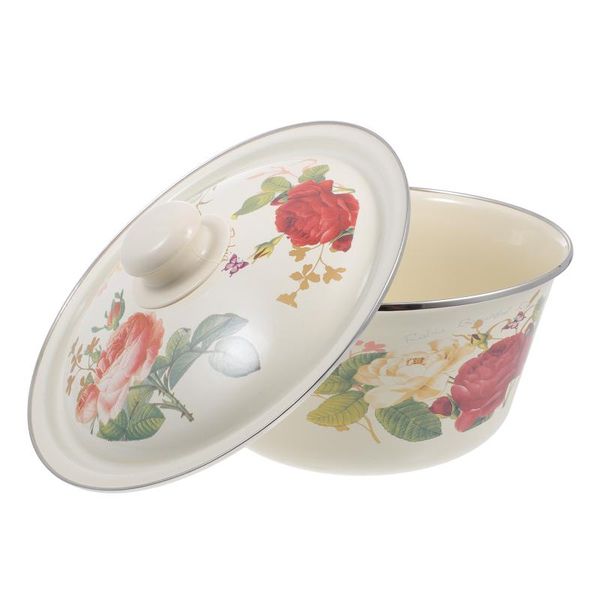 

bowls 1pc vintage enamelware soup bowl with lid household retro storage basin