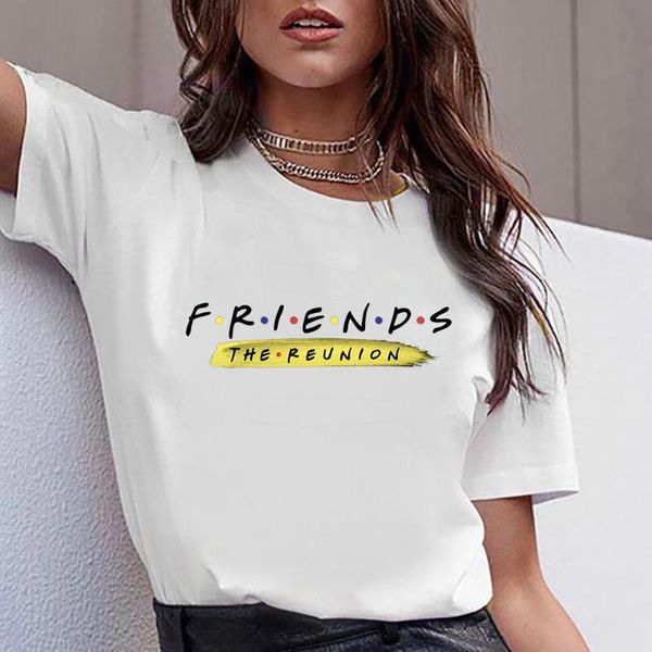

women's t-shirt fashion friends loose casual short sleeve printed round neck, White