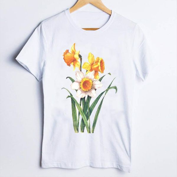 

tees print 90s fashion womens t shirt trend floral flower printing clothes lady clothing female, White