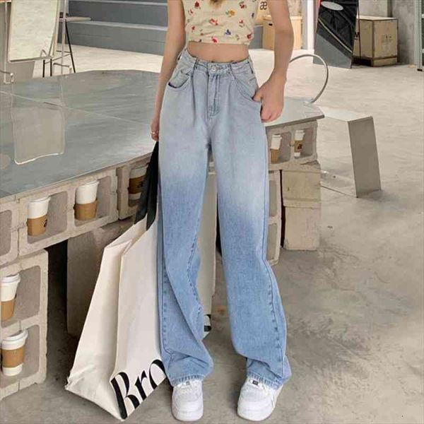 

high waisted mom women jeans wide leg pants casual streetwear autumn fashion boyfriend, Blue