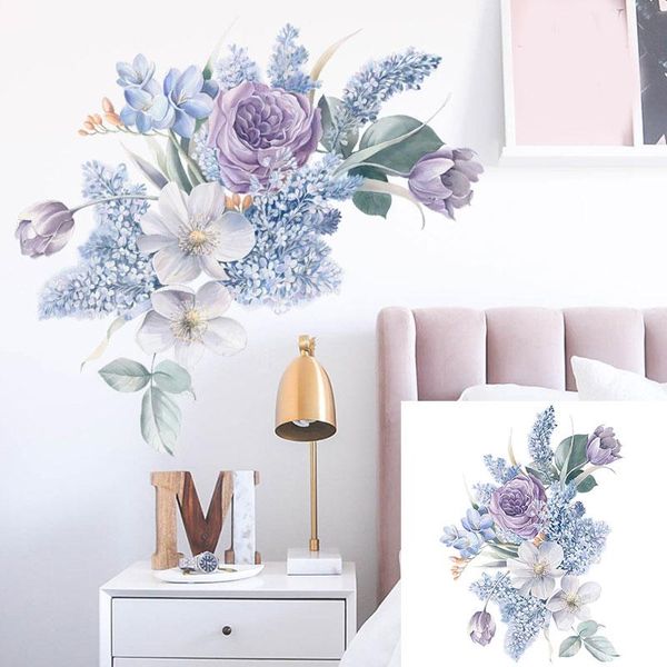 

wall stickers watercolor purple peony flowers for living room bedroom decals romantic home decoration pvc kids decor