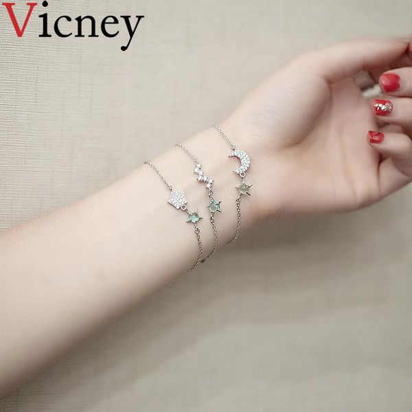 

charm bracelets vicney 2021 design creative 925 sterling silver bracelet simple sun and moon star crystal for women jewelry gift, Golden;silver