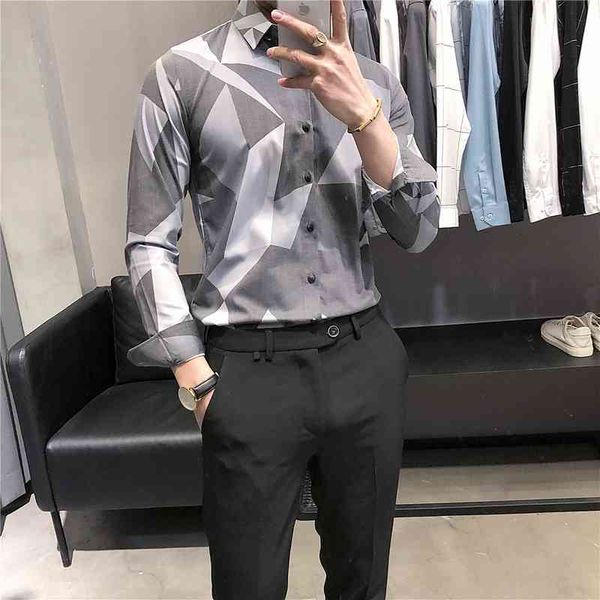 

t shirts simple geometric standard for men dressed in long sleeve 2021 spring skinny fit formal tuxedo wear gray/red zisn, White;black