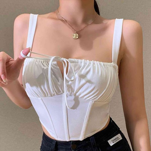 

backless bowknot lace up women tanks slim solid white spaghetti strap crop summer casual girls clothes