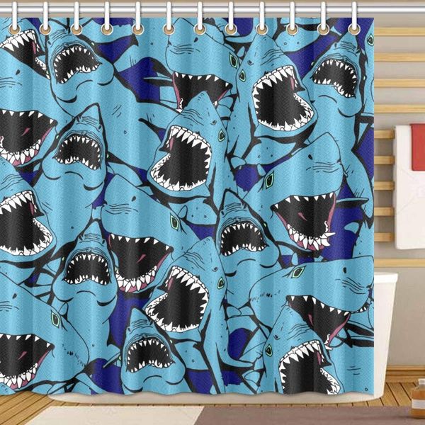 

angry shark seamless pattern shower curtain bathroom sets, novelty bath decoration polyester curtain 72 x 72 inches