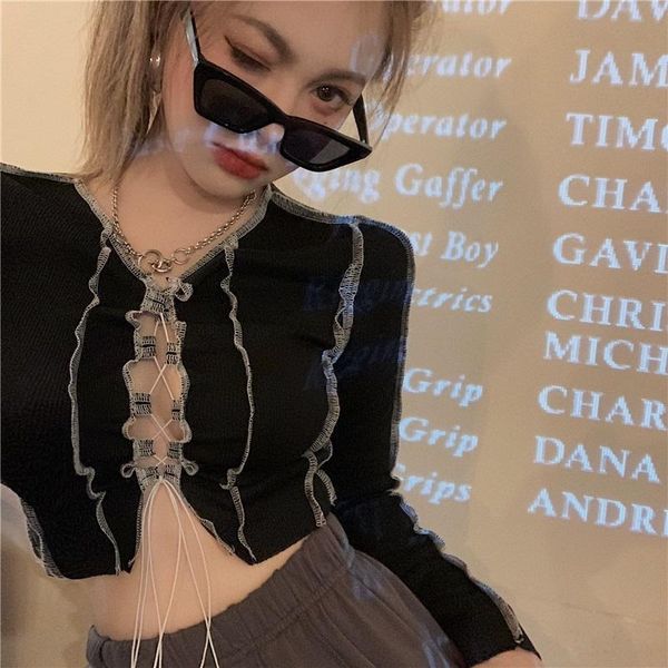 

women's t-shirt summer japanese y2k ins women gothic crop dark harajuku streetwear strap ulzzang chic hollow out clothing, White