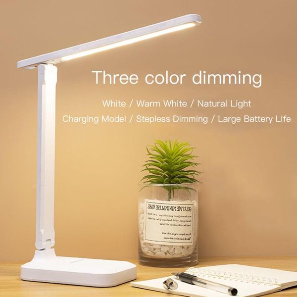 

led desk lamp 3 color stepless dimmable touch foldable table bedside reading eye protection night light dc5v usb chargeable lamps