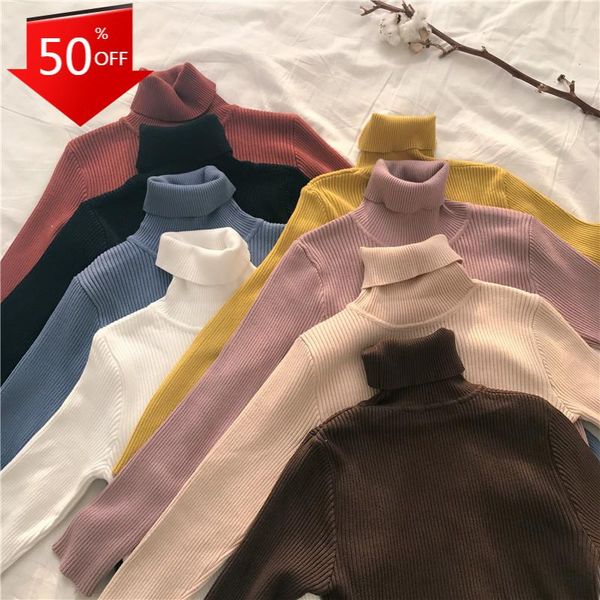 

women's sweaters autumn winter thick sweater women high collars knitted ribbed pullover long sleeve turtleneck slim jumper soft warm pu, White;black