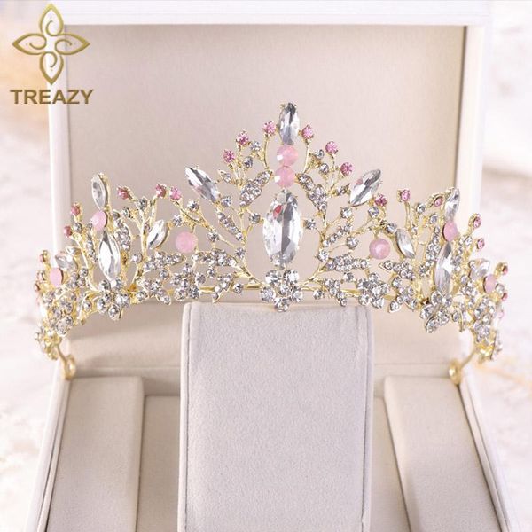 

hair clips & barrettes treazy romantic baroque bridal wedding tiara pink crystal crown for women bride princess birthday party accessories, Golden;silver