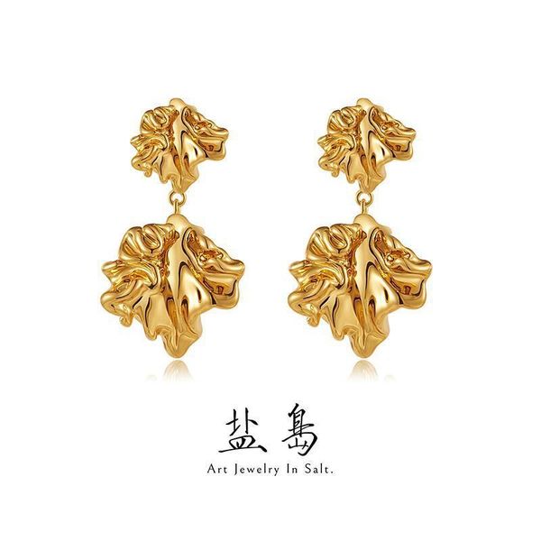 

art melting wax size block earrings new light luxury niche design high-end sense stud, Golden;silver