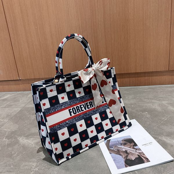 

70% off factory store new tanabata valentine's day love embroidery printed silk scarf tote bag canvas large capacity portable shopping