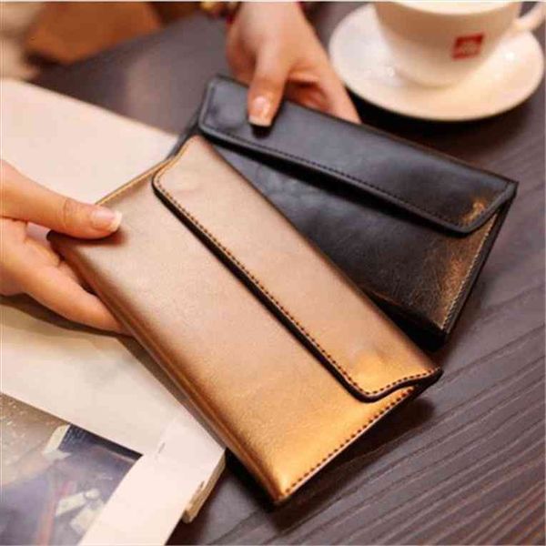 

womens long money female leather buckle simple business thin wallet, Red;black
