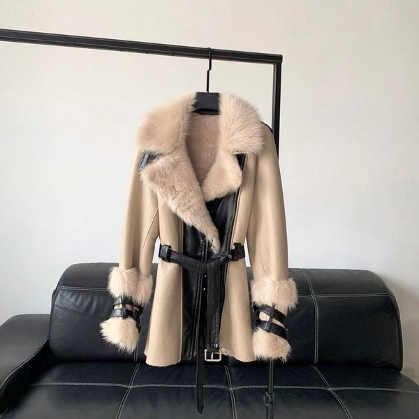 

women's fur & faux winter 2021 integrated coat middle and long tuscan korean version of a slimming lamb women real, Black