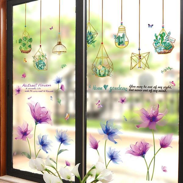 

wall stickers [shijuekongjian] green potted diy flower plants decals for living room bedroom kitchen house decoration