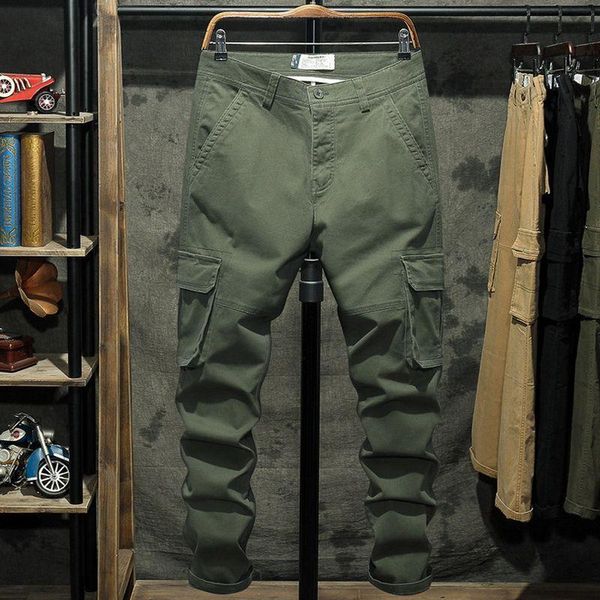 

men cargo pants tactics multi pockets loose straight cotton outdoor leisure suitable trousers men's, Black
