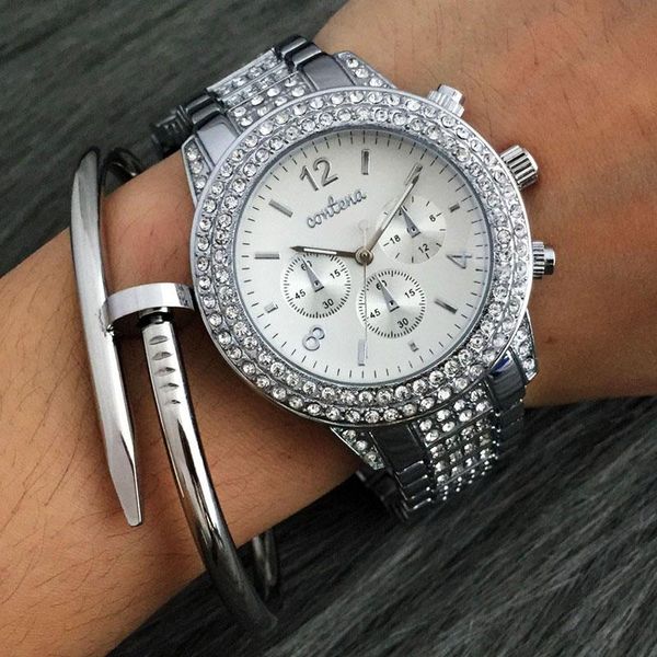 

wristwatches bracelet watches women stainless steel luxury fashion 3atm waterproof quartz wrist ladies dress woman clock, Slivery;brown