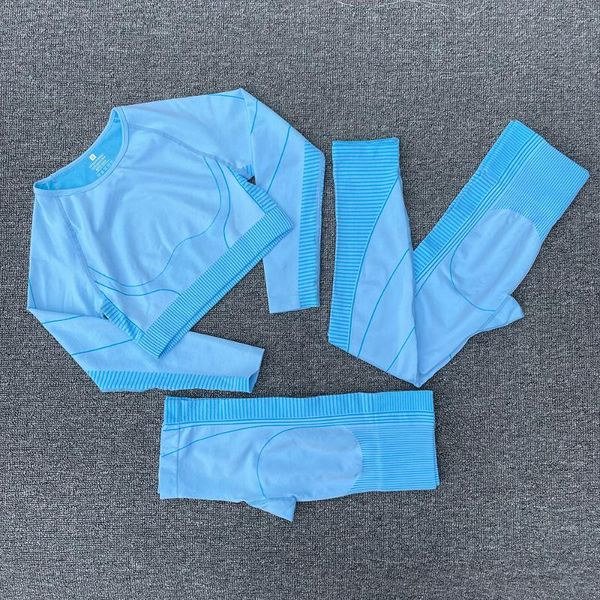 

yoga outfit 1 seamless women set running gym workout sportswear long sleeve crop sport leggings+shorts fitness suit
